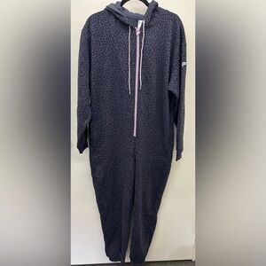Fabletics Forever Fleece Hooded One Piece, Purple Cheetah Print, Size XL